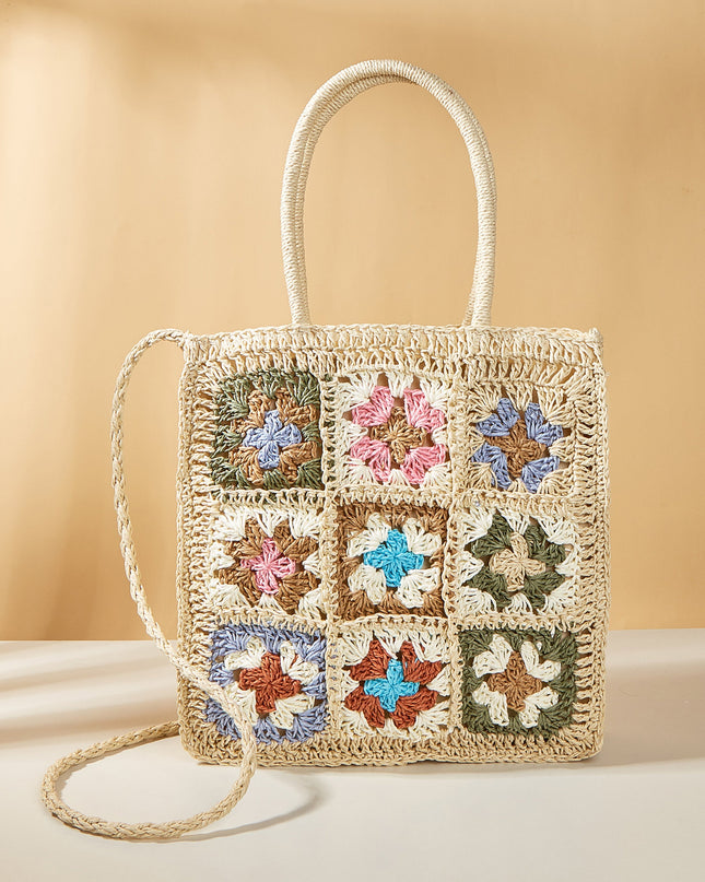 Colored Flower Woven Straw Bag