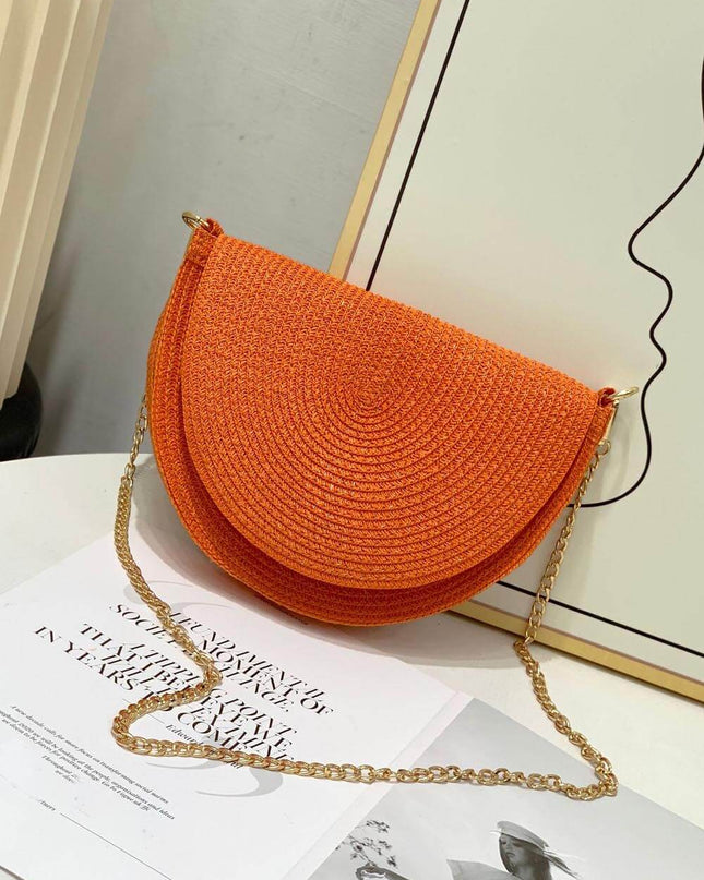 Semicircle Braided Small Fragrant Chain Straw Bag