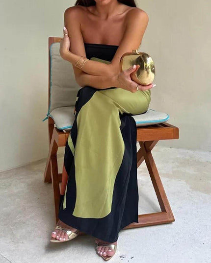 Fashion Contrast Sleeveless Off Shoulder Printed Maxi Dress