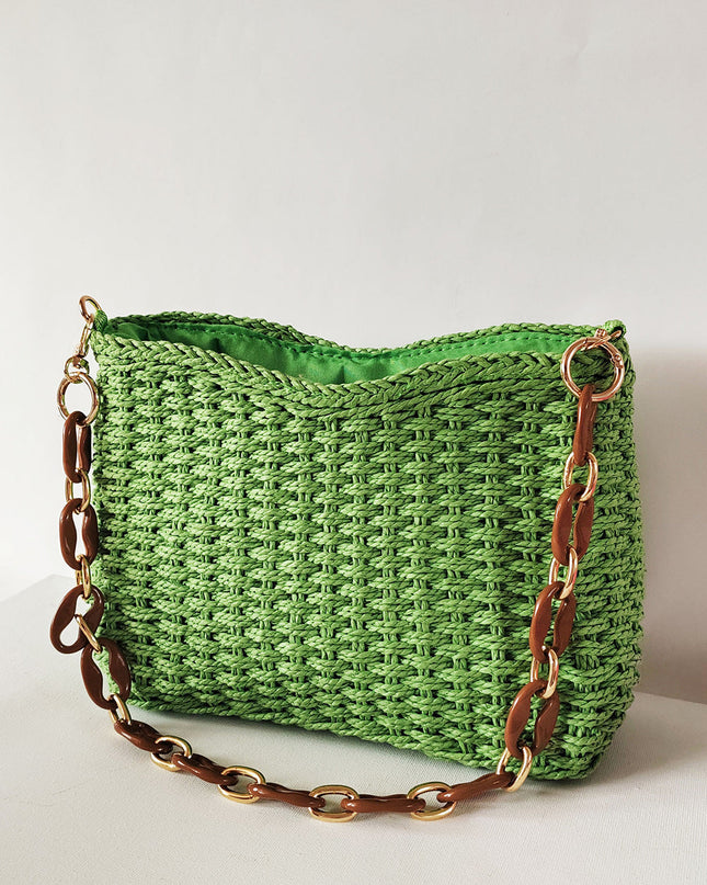Square Chain Straw Bag