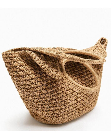 Khaki Straw Cross Basket Bag