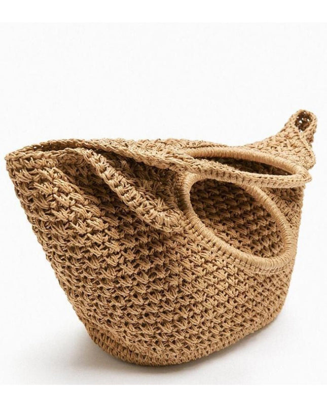 Khaki Straw Cross Basket Bag