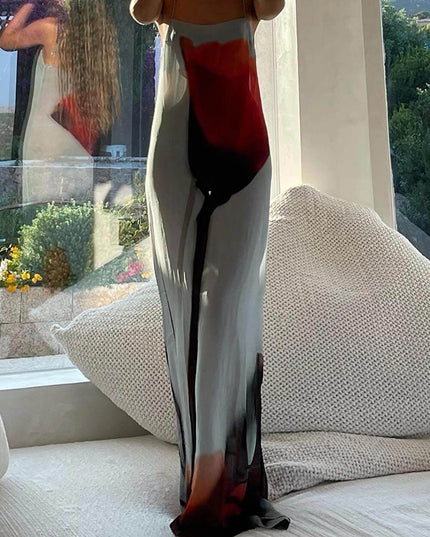 "Ember Bloom" Red Ombré Floral Print Spaghetti Strap Maxi Dress