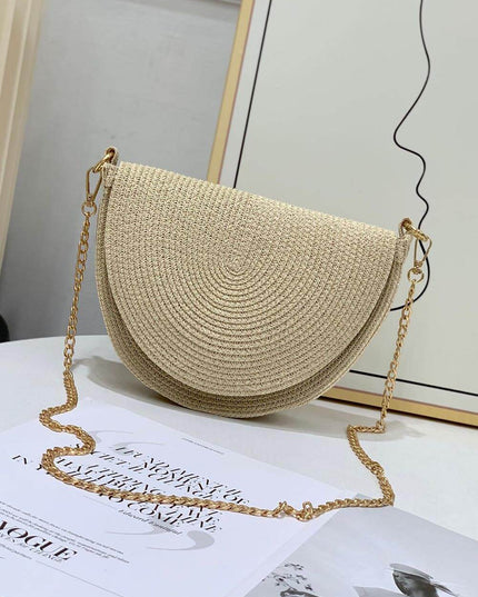 Semicircle Braided Small Fragrant Chain Straw Bag
