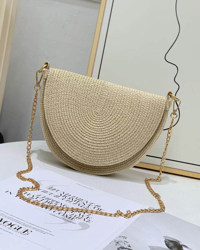 Semicircle Braided Small Fragrant Chain Straw Bag