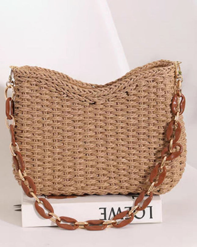 Square Chain Straw Bag