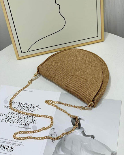 Semicircle Braided Small Fragrant Chain Straw Bag