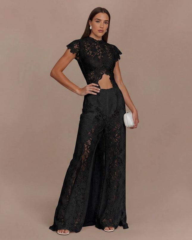 Lace Long-sleeved Top And Wide-leg Pants Set（Headscarf Not Included）