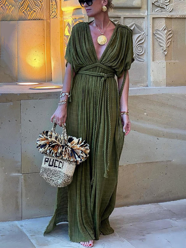 rustic views pleated chiffon maxi dress Resort Wear