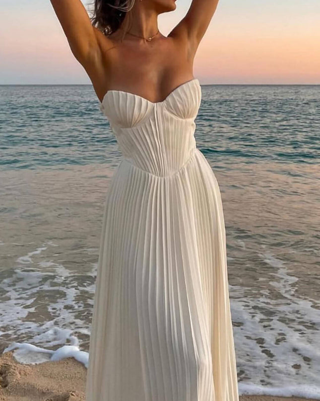 Elegant Pleated Strapless Maxi Dress