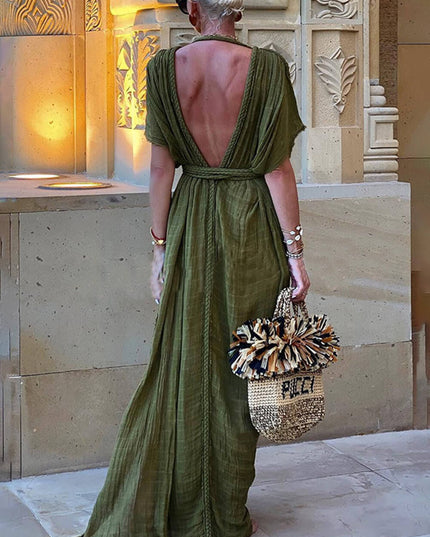 Draped Braids Kimono Cover Up Slit Maxi Dress