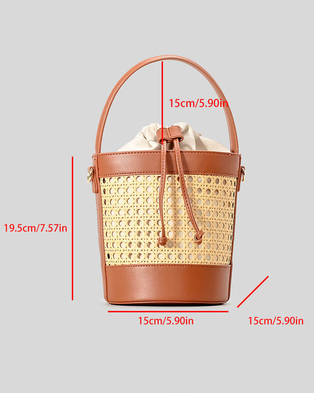 Beach Holiday Hollow Hand-Woven Rattan Drawstring Bucket Bag