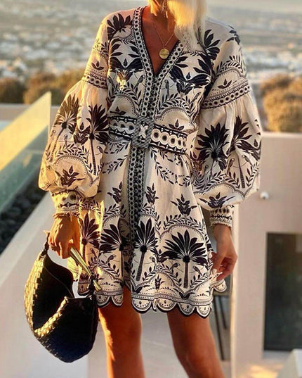 Fashion Printed Beach Loose Mini Dress