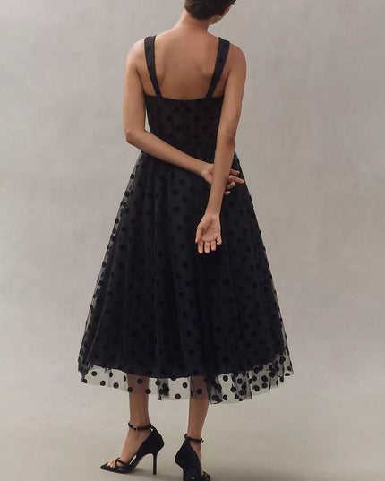 Exquisite Perfect Tulle Polka Dot Sweetheart Bustier A-Line Midi Dress