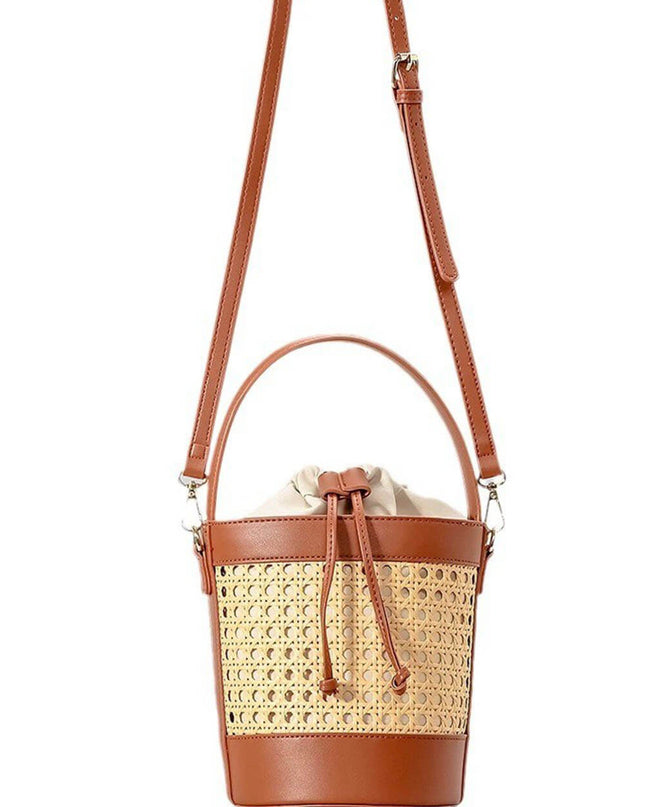 Beach Holiday Hollow Hand-Woven Rattan Drawstring Bucket Bag