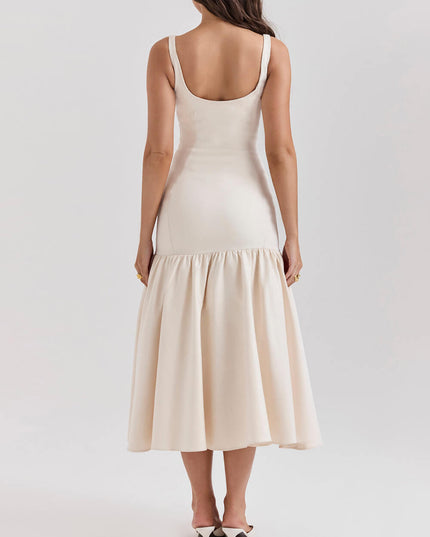 Graceful Square Neck Wide Strap Drop Waist Midi Dress