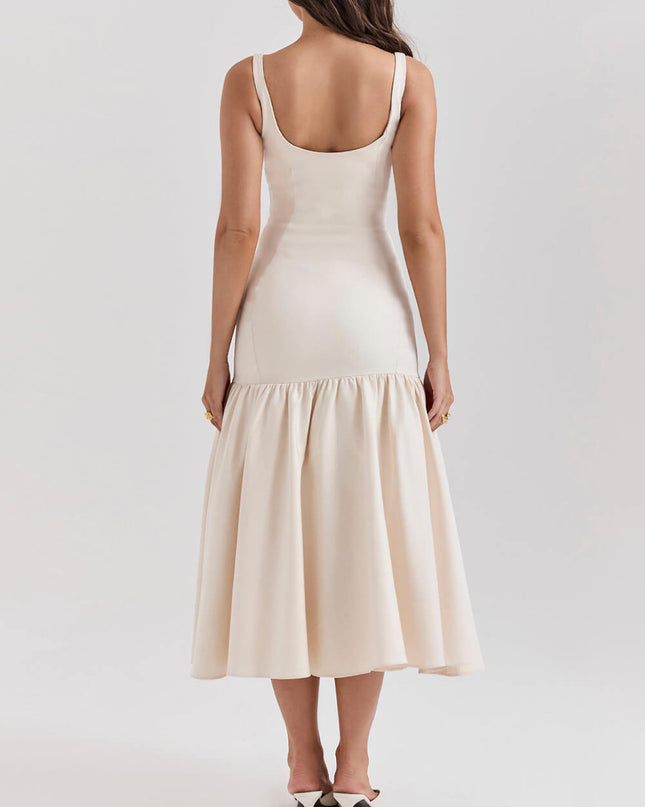 Graceful Square Neck Wide Strap Drop Waist Midi Dress