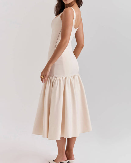 Graceful Square Neck Wide Strap Drop Waist Midi Dress