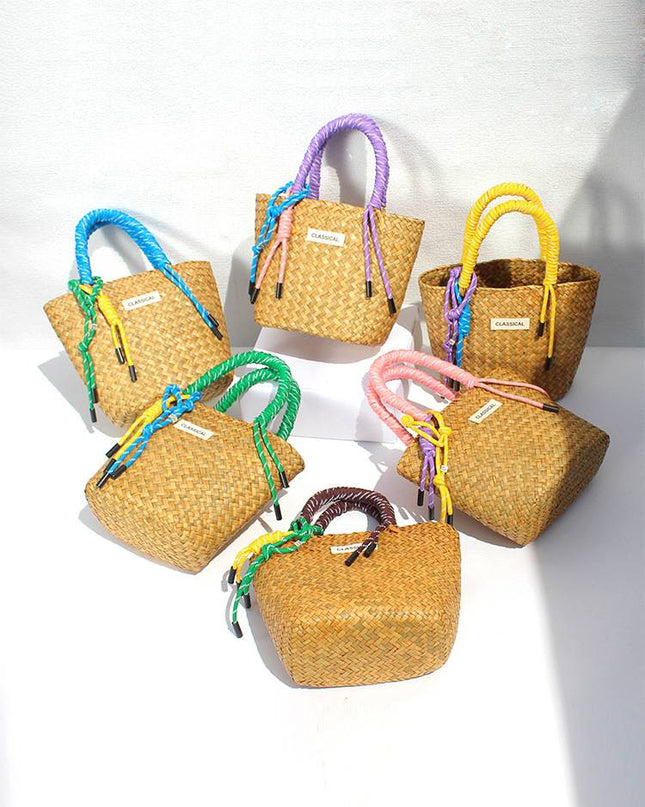 Color Decorative Rope Hand-woven Beach Straw Bag