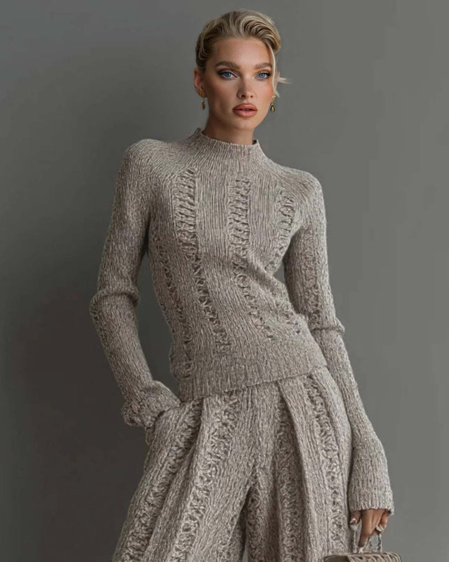 Casual turtleneck sweater and wide-leg pants suit