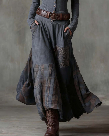 Retro Plaid Patchwork Maxi Dress