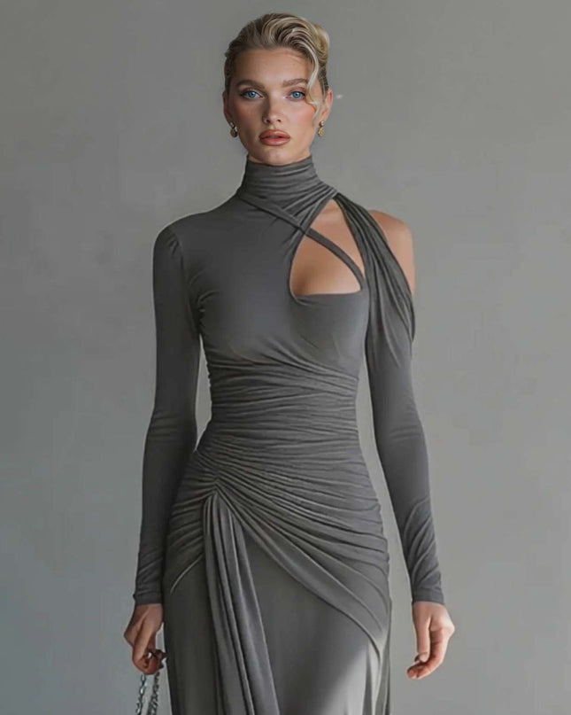 Casual Silky Stretch Pleated Cutout Maxi Dress
