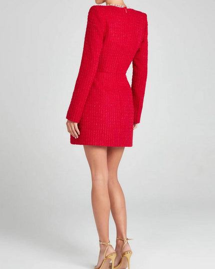 Exquisite Girl Charm Pearl Trim Slit Sleeve Pocket Mini Dress