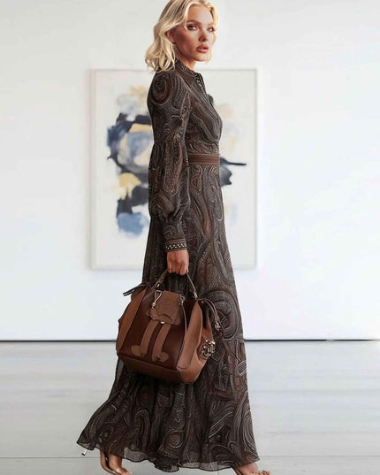 Retro Paisley Print Zipper Maxi Dress