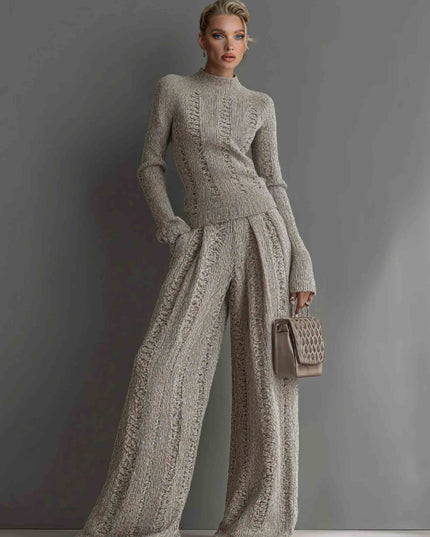 Casual turtleneck sweater and wide-leg pants suit