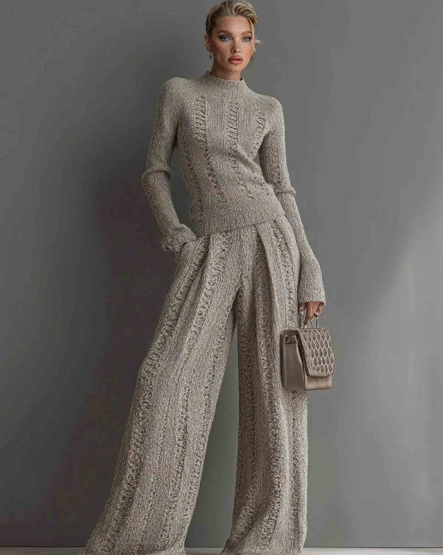 Casual turtleneck sweater and wide-leg pants suit