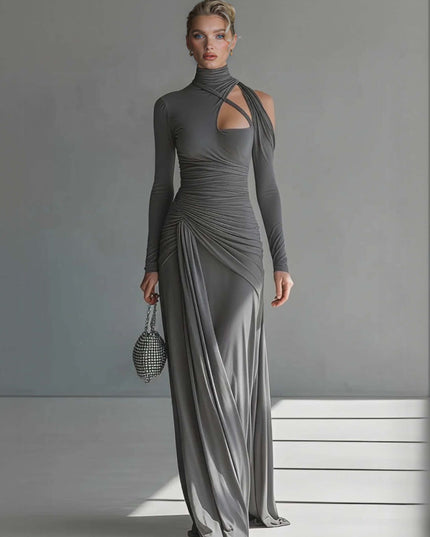 Casual Silky Stretch Pleated Cutout Maxi Dress