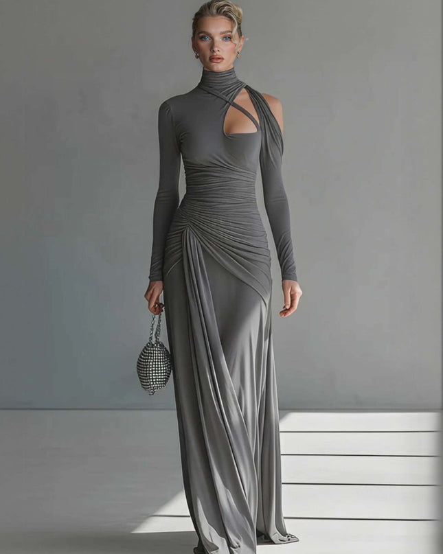 Casual Silky Stretch Pleated Cutout Maxi Dress