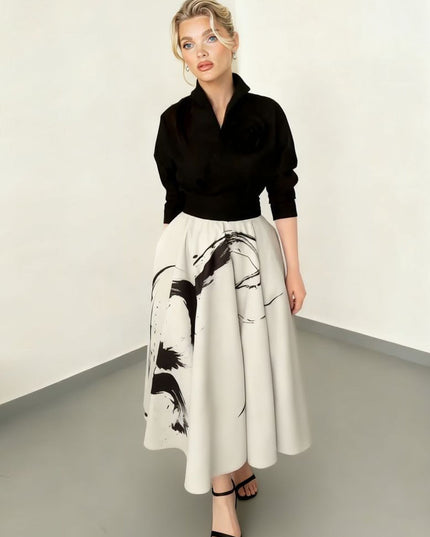 Modern Art Abstract Print A-line Maxi Skirt Two-piece Set