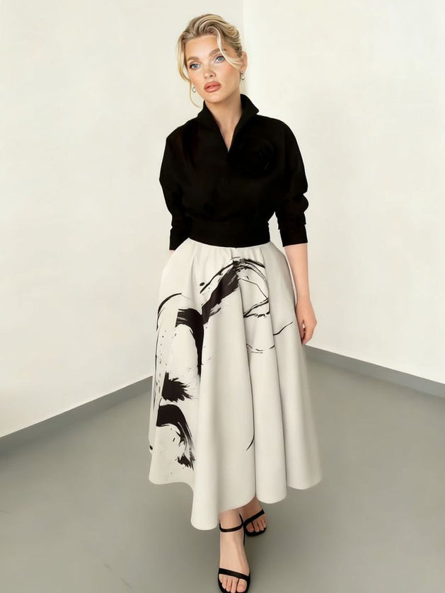 Modern Art Abstract Print A-line Maxi Skirt Two-piece Set