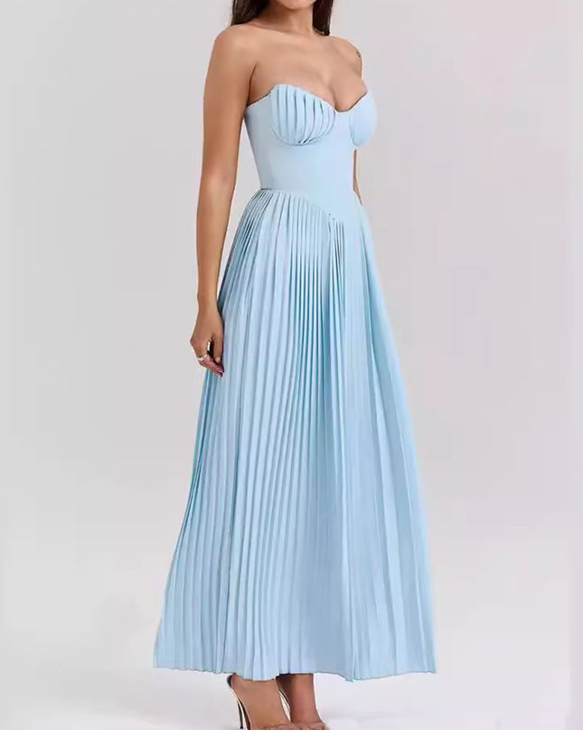Elegant Pleated Strapless Maxi Dress