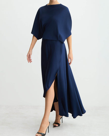 Elegant Satin Flowing Wrap Midi Dress