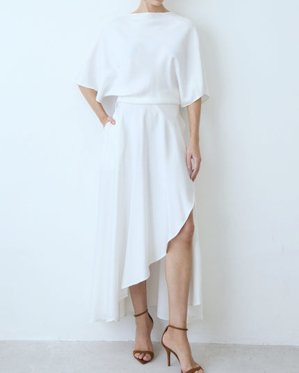Elegant Satin Flowing Wrap Midi Dress