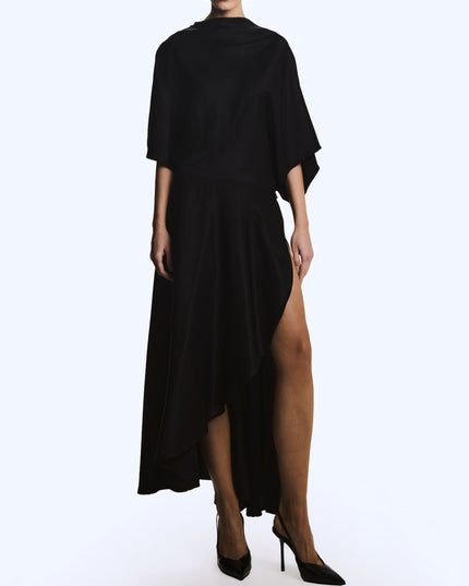 Elegant Satin Flowing Wrap Midi Dress