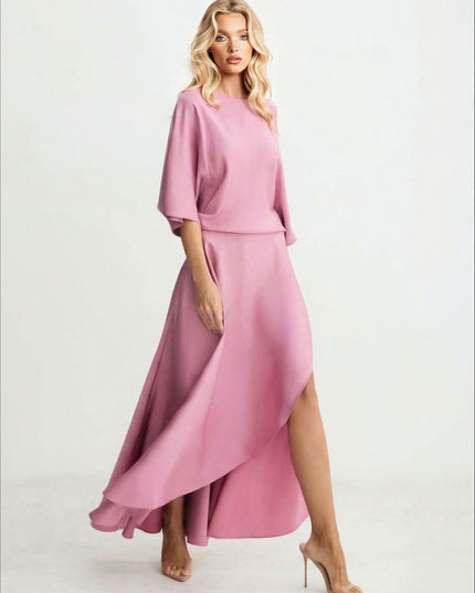 Elegant Satin Flowing Wrap Midi Dress
