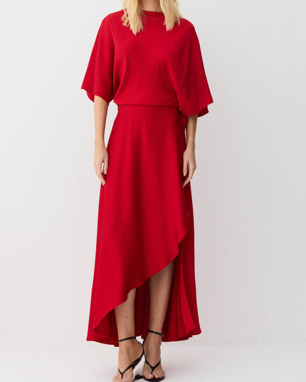 Elegant Satin Flowing Wrap Midi Dress