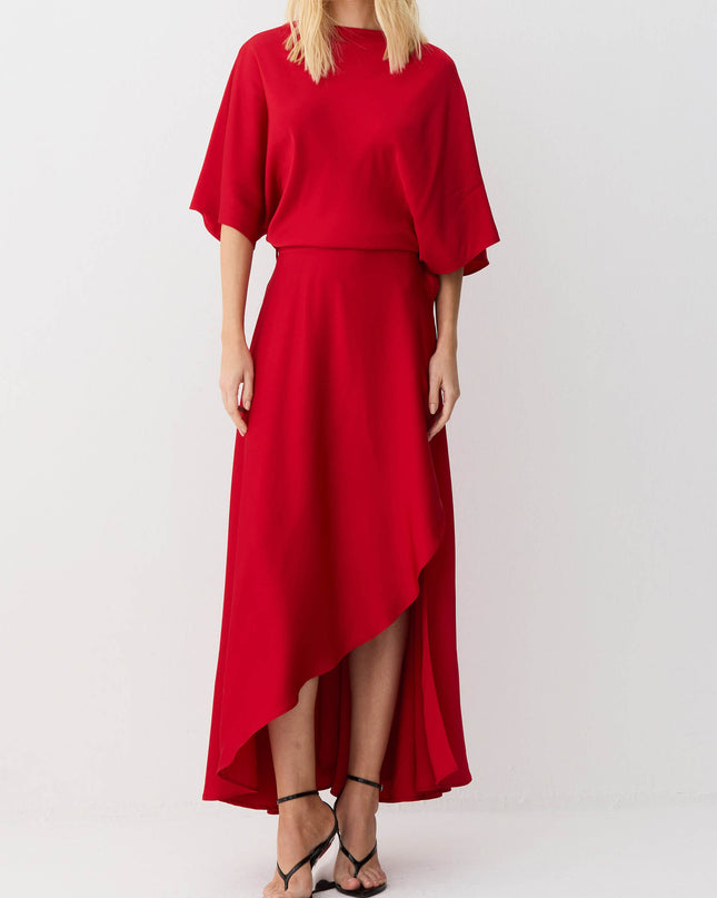 Elegant Satin Flowing Wrap Midi Dress