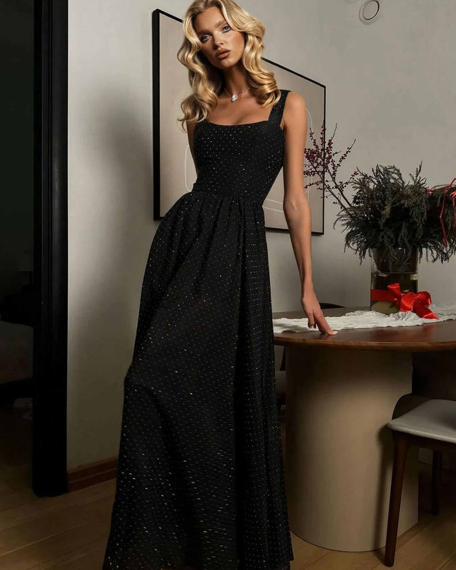 Elegant Sleeveless Fluffy Hem Maxi Dress