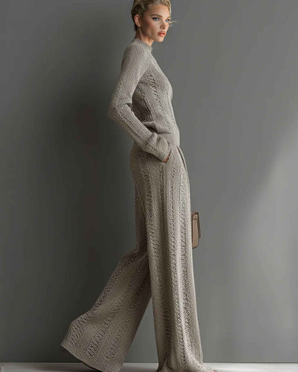 Casual turtleneck sweater and wide-leg pants suit