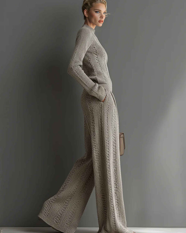 Casual turtleneck sweater and wide-leg pants suit