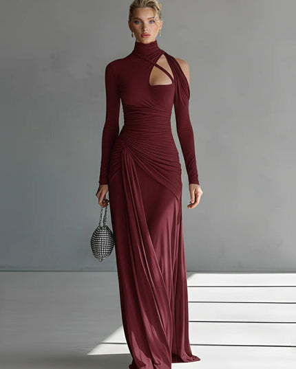 Casual Silky Stretch Pleated Cutout Maxi Dress