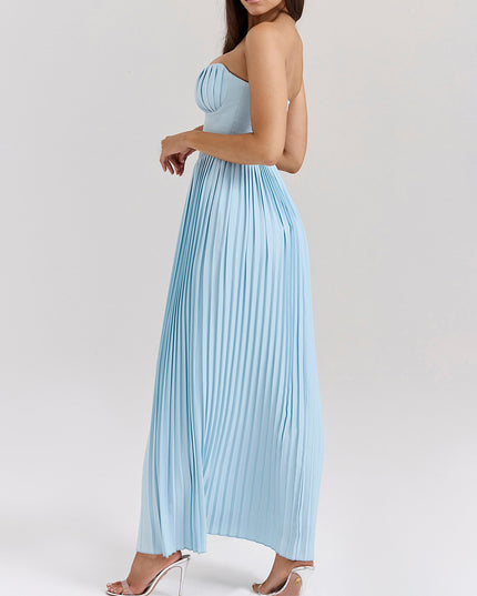 Elegant Pleated Strapless Maxi Dress