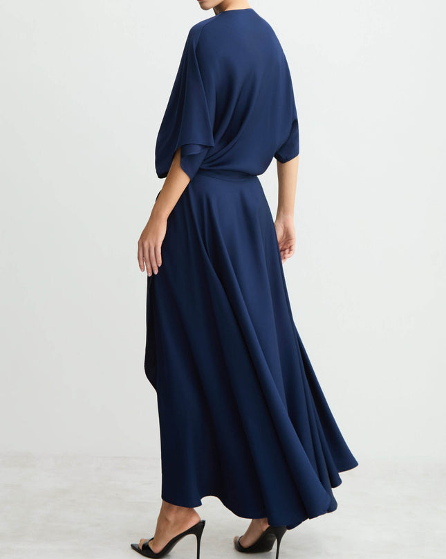 Elegant Satin Flowing Wrap Midi Dress