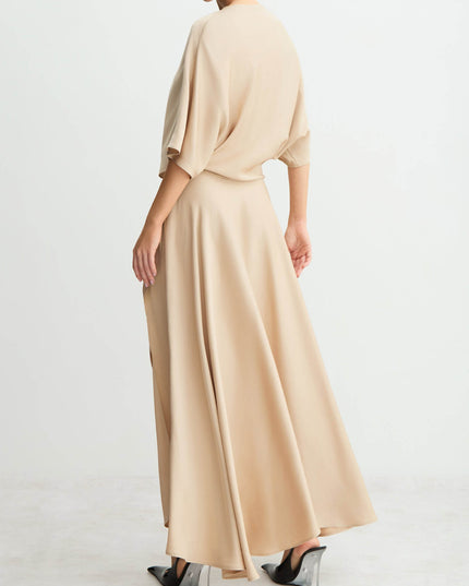 Elegant Satin Flowing Wrap Midi Dress