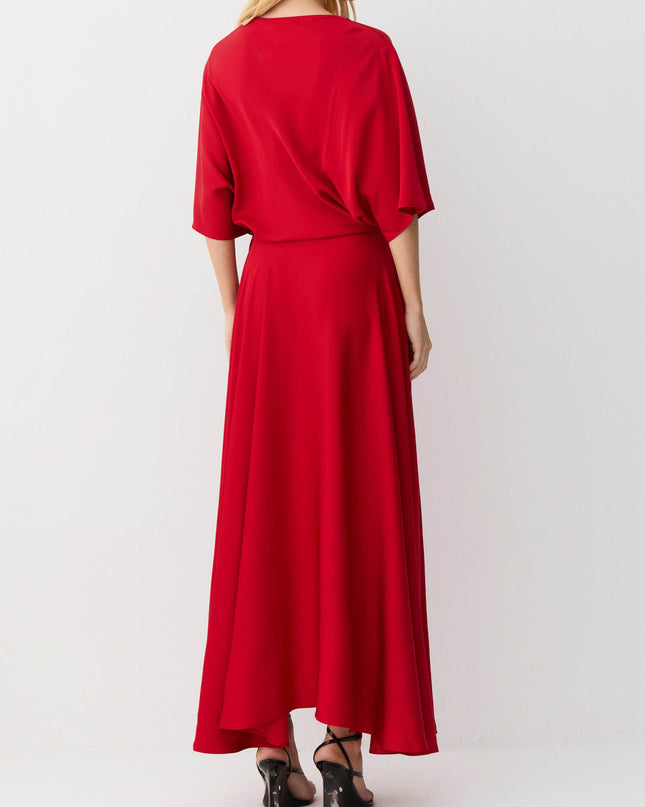 Elegant Satin Flowing Wrap Midi Dress