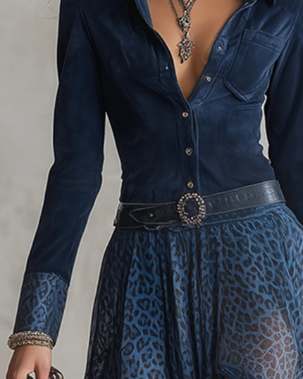 Retro Leopard Print Chiffon Split Maxi Dress